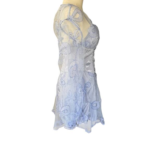 For Love & Lemons Presley Mini‎ Dress Periwinkle Blue Size Small NWT - Picture 6 of 12